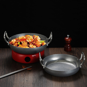 Sartén <span class=keywords><strong>para</strong></span> mariscos Retro <span class=keywords><strong>de</strong></span> acero inoxidable, olla seca plana con <span class=keywords><strong>cocina</strong></span> binaural <span class=keywords><strong>para</strong></span> estufa <span class=keywords><strong>de</strong></span> Alcohol, olla caliente, sartén Wok compatible con inducción - Product Image 4
