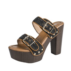 Sandales à talons pour femmes, plateforme, talon épais, bout ouvert, boucle, tendance mode, couleur unie, doublure en PU, bride arrière, talon haut 3-5 pouces - Product Image 5