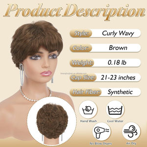Perruque synthétique courte brune style pixie, effet naturel <span class=keywords><strong>dégradé</strong></span> avec frange, résistante aux hautes températures, convient aux hommes et aux femmes (photo réelle) - Product Image 3