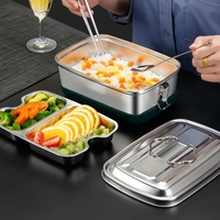 304 boîte à lunch en acier inoxydable Double couche scellée boîte à bento thermique Portable nourriture fraîche-conservation conteneur de stockage bol chauffant