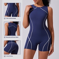 Mono de yoga sin mangas con cremallera y bloques de color estilo europeo-americano para mujer, leotardo ajustado hasta la rodilla para danza aérea