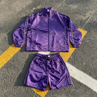Ensemble de survêtement 2 pièces pour homme avec veste coupe-vent à fermeture éclair intégrale et short, style vintage oversize, streetwear décontracté