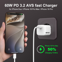 Pengisi Daya AVS DPS 60W Original untuk iPhone 18 Pro Max dan Pengisian Cepat PD PPS untuk Samsung S26 Ultra Gan 65w Charger Usb c