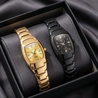 JUSMI S06421 Ensemble de montres à quartz pour couple, boîtier rectangulaire, bracelet en alliage, cadran à aiguilles, collier, vente chaude e-commerce transfrontalier