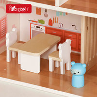 Maison de poupée en bois avec toit rose, 3 étages, 6 espaces de vie, plus 20 meubles pour les jeux imaginatifs des enfants W06A656B