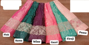 Kadınlar için ağır süslenmiş <span class=keywords><strong>Net</strong></span> Lehenga Georgette Flair gelin Partywear kutlamak tören geceleri tarzı - Product Image 3