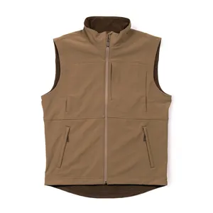 Wholesale Custom 90% Polyester 10% Spandex Softshell Breathable Water Resistant Zip Pockets Men's Outdoor 2 Way Zip Jacket Vest