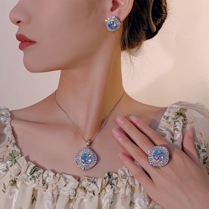 Factory Wholesale Eco-friendly Copper Gold Plated 14-10mm Gradient Zircon Floral Pendant <b>Earrings</b> Statement Jewellery <b>Set</b> - Product Image 6