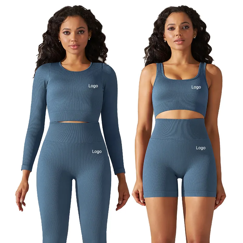 OEM Logo personalizzato produttore senza soluzione di continuità Yoga abbigliamento sportivo Mujer Fitness Leggings ginnastica abbigliamento sportivo donna set