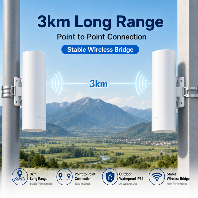 Weatherproof Anti-Interference 5.8GHz 900Mbps PTP Wireless CPE Bridge 3KM DC24V/48V Input Long Range WiFi Router