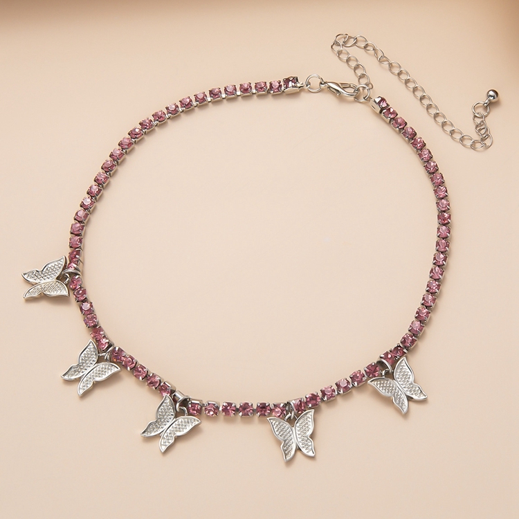 Wiwpar Sparkly Rhinestone Butterfly Choker Necklace - Crystal Tennis Chain For Women, Bridal, Wedding (32.5cm + 6.5cm Extender)