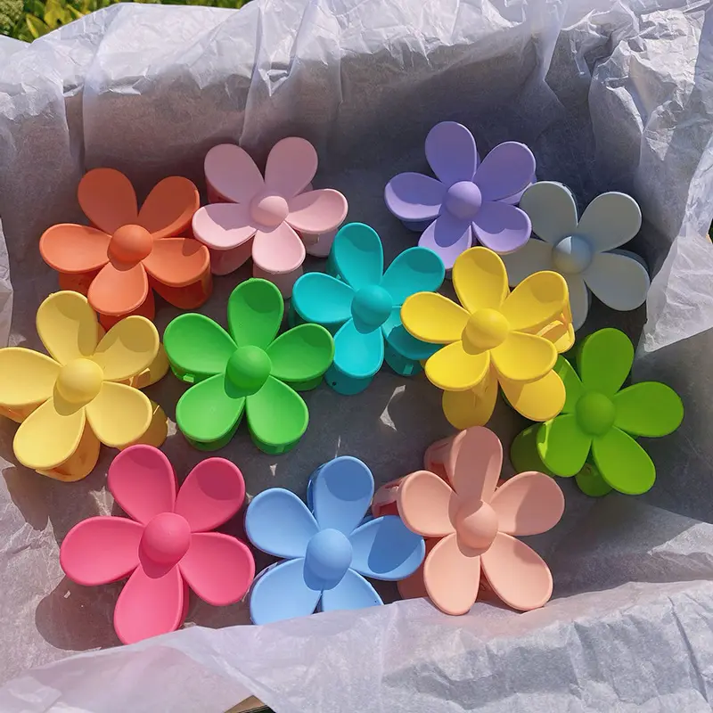 Summer candy color big flower clips for girls trendy plastic floral hair claws clamps