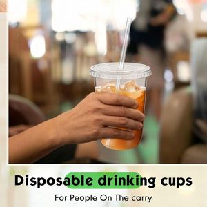 Gobelets en plastique jetables transparents avec couvercles et pailles, 16 oz, non compostables, modernes, pour la maison et les cafés - Product Image 5
