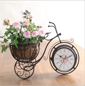 Schreibtisch uhr Creative Iron Art Fahrrad Blumen korb doppelseitige Uhr Arts and Crafts Geschenke dekorative Uhr Pendel