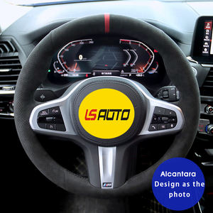 Accesorios de Interior de coche, cubierta de <span class=keywords><strong>volante</strong></span> para <span class=keywords><strong>BMW</strong></span> 5 Series M Sport 2017, envoltura de rueda de cuero cosida a mano en Alcantara - Product Image 1