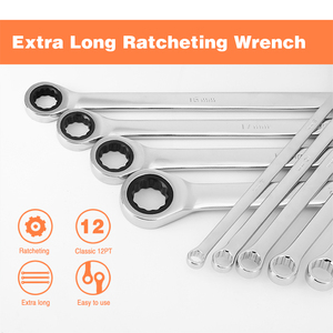 Llave de Trinquete Extra Larga de <span class=keywords><strong>Acero</strong></span> CR V Cromado de 12 mm, 72 Dientes, para Trabajos Industriales en Áreas Estrechas, Personalizada OEM - Product Image 2