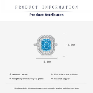 Hot Selling 10*14MM <b>blue</b> zircon Geometric Double Halo jewelry set Copper White Gold Plated earrings rings <b>necklaces</b> - Product Image 3