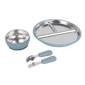 Ensemble de couverts pour enfants en silicone de qualité alimentaire et acier inoxydable 304, avec bavoir, cuillère, fourchette, bol et <span class=keywords><strong>assiette</strong></span> à ventouse pour bébé - Product Image 3