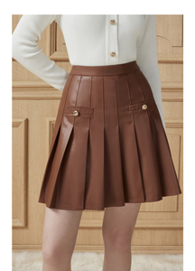 YRP002 Falda de cuero sintético plisada a la moda para mujer Falda de cuero artificial suave de alta calidad - Product Image 2