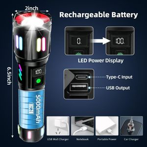 Linterna Táctica LED Recargable USB de 30W, 1000m de Alcance, Impermeable, 600 Lúmenes, con Cuerpo de Aleación de Aluminio, Portátil y con Zoom - Product Image 3
