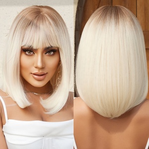 Peluca de mujer de <span class=keywords><strong>pelo</strong></span> <span class=keywords><strong>corto</strong></span> liso raíz rubia platino oro <span class=keywords><strong>blanco</strong></span> flequillo <span class=keywords><strong>pelo</strong></span> artificial Rosa red mate fibra sintética peluca Bob - Product Image 1