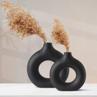 Vase en céramique noir fait main, personnalisé, en forme de donut, style nordique, créatif, décoratif, pour la décoration de la maison