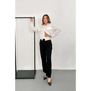 Pantalones de Mujer de Cintura Alta, Corte Recto, Tela de Lana, Antiarrugas, Color Negro - Product Image 4