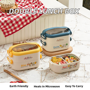 Boîte à lunch double en acier inoxydable pour adultes, sans bisphénol, sécuritaire pour les aliments, anti-fuite, compatible micro-ondes, portable, design ergonomique - Product Image 2