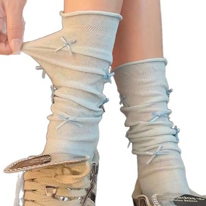 Slouch <b>Socks</b> Women Gray Cotton Over The Knee Breathable Anti Friction Solid Color Ballet Style Bow JK Lolita <b>Socks</b> - Product Image 4