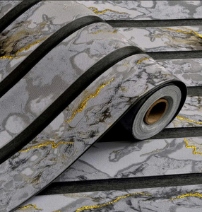 Carta da Parati Autoadesiva di Lusso in Marmo Grigio con Venature Dorate a Strisce Verticali - Product Image 1