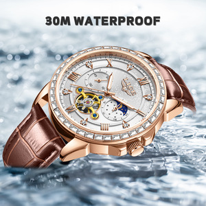 Montre mécanique de luxe pour homme LIGE, chronographe, phase de lune, acier inoxydable, cadran de 44 mm, résistance à l'eau 3 BAR, cuir - Product Image 5
