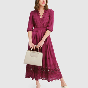 Robe personnalisée à quantité minimale <span class=keywords><strong>de</strong></span> commande bas belle mode vêtements d'été Jacquard mousseline <span class=keywords><strong>de</strong></span> soie tissu brodé dentelle dames longues robes femmes - Product Image 5