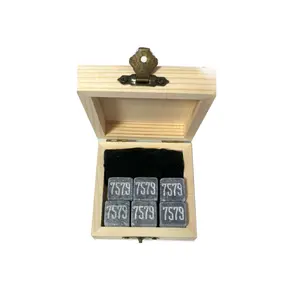 2024 New Product Idea Customer's Logo Nice Wooden Box Pack Reusable Granite Whiskey Stone Set For Men