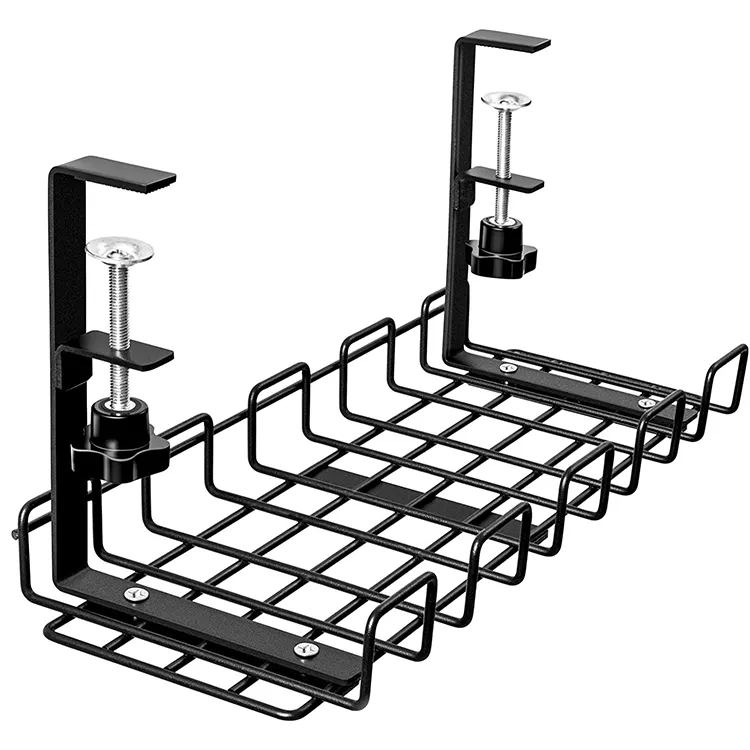 Jh-mech Rak Manajemen Kawat Logam Kokoh Tahan Lama Organizer Kabel Bawah Meja dengan Sistem Pemasangan Penjepit untuk Manajemen Kawat