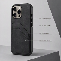 Étui de téléphone en cuir PU rétro de luxe en gros pour iPhone 11-18, coque arrière vintage avec porte-cartes double