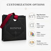 Sac shopping en papier noir de luxe personnalisé avec poignée en ruban, logo en feuille d'aluminium, emballage cadeau haut de gamme pour la marque de bijoux de mode HONPAK