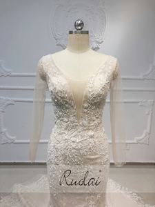 Ruolai فستان زفاف طويل الأكمام حورية البحر عاري الظهر من الدانتيل الكريستال فستان زفاف - Product Image 2