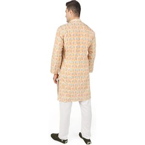 Conjunto de Kurta y Pijama para Hombre Triloki, Algodón con Estampado Digital, Ropa Tradicional Étnica India, Traje para Diwali y Puja, Pantalones Blancos - Product Image 4