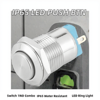 Interrupteur à bouton-poussoir électronique à tête plate en laiton étanche IP65 HS 12 mm avec anneau LED momentané 12 V 250 V 1NO1NC