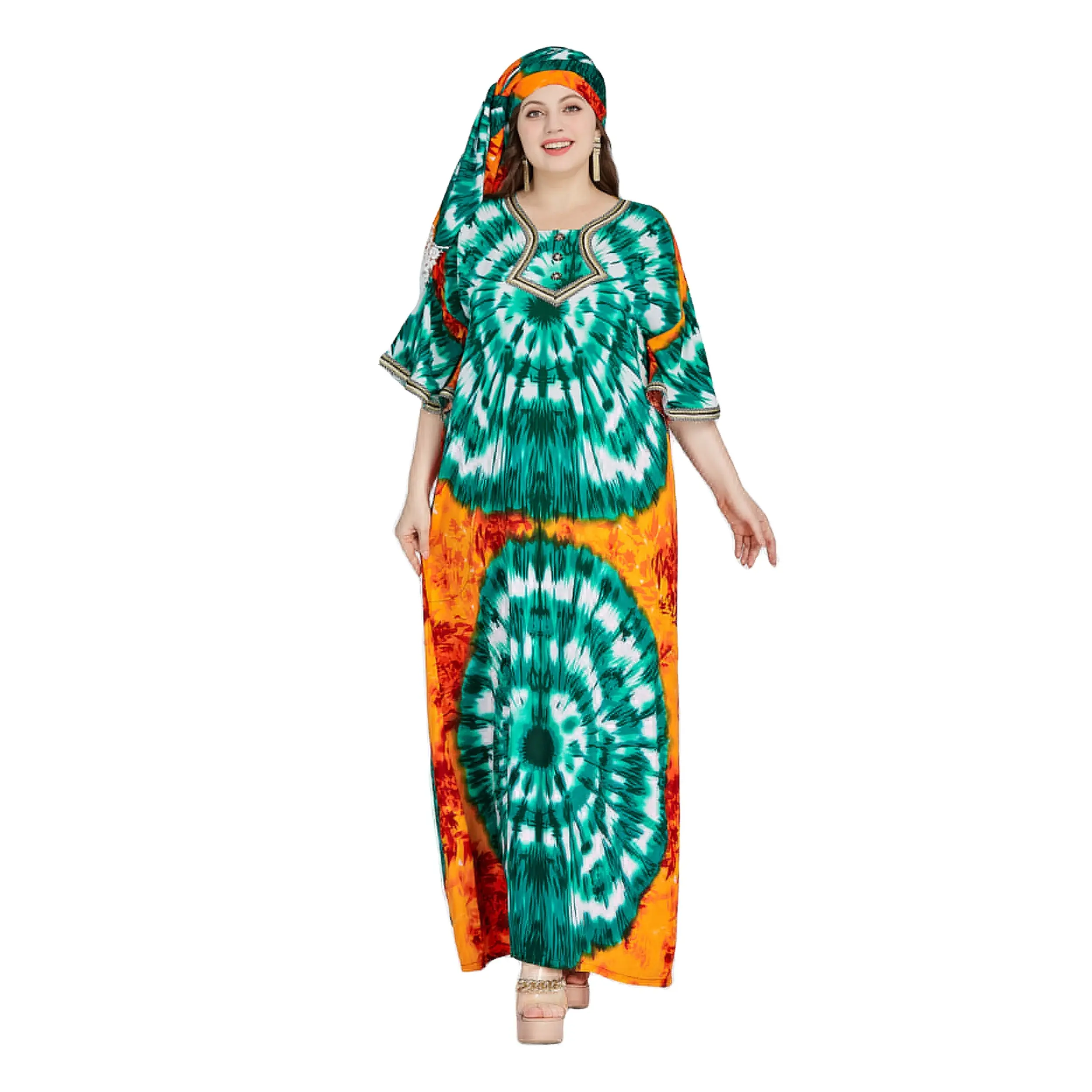 Vestido casual feminino com botões de renda e bandana decorativa kitenge africano, novo estilo