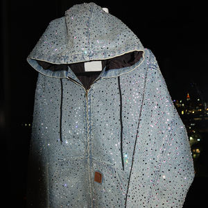 Naisen カスタム ラインストーン ジャケット メンズ クリスタル ストリートウェア オーバーサイズ バギー アップリケ パッチ ジップアップ デニム フーディー - Product Image 6