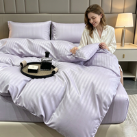 Ensemble de literie romantique en coton tissé 100% avec rayures satinées, 4 pièces, housse de couette et taies d'oreiller pour dortoir de filles