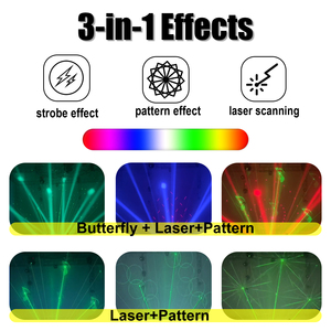 ไฟดิสโก้ LED แบบขายส่ง สำหรับงานดีเจ รูปทรงผีเสื้อ 3in1 RGBW เลเซอร์ สโตรบ DMX512 รีโมทคอนโทรล ค่า CRI สูง <span class=keywords><strong>90</strong></span> เหมาะสำหรับงานแต่งงาน ปาร์ตี้ คลับ บาร์ ร้านคาราโอเกะ - Product Image 3