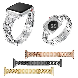 Women Ladies Bracelet for Apple Watch Band Series 7 6 SE 5 4 3 Diamond Cowboy Chain Strap 41mm 45mm 40mm 44mm 42/38mm Metal Belt