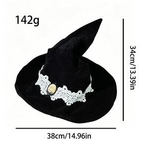 Sombrero de Bruja Retro de Encaje para Halloween, Estilo Gótico Lolita, con Copa Cónica, Negro, de Poliéster, para Disfraces y Fiestas de Cosplay - Product Image 4