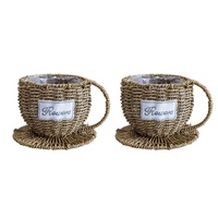 Pot de fleurs en paille tressé à la main, style pastoral, respirant, léger, robuste et durable, pour plantes d'intérieur et de bureau