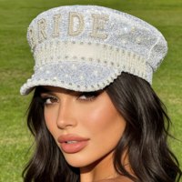Chapeau de mariée blanc à sequins et perles en stock pour femme, idéal pour enterrement de vie de jeune fille, festival Burning Man, fête de mariage