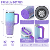 Gobelet isotherme en acier inoxydable de 40 oz, personnalisé en gros, avec strass et diamants, pour boissons chaudes et froides, avec paille et poignée, cadeau pour femme