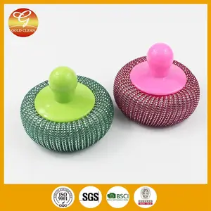 Wholesale Kitchen Cleaning Tool Handheld Pot Scourer Nylon Wire Ball With plastic handle