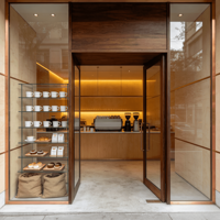 Aménagement de magasin de vente au détail axé sur le design pour café moderne avec vitrine de boulangerie et comptoir de bar à café pour livraison mondiale
